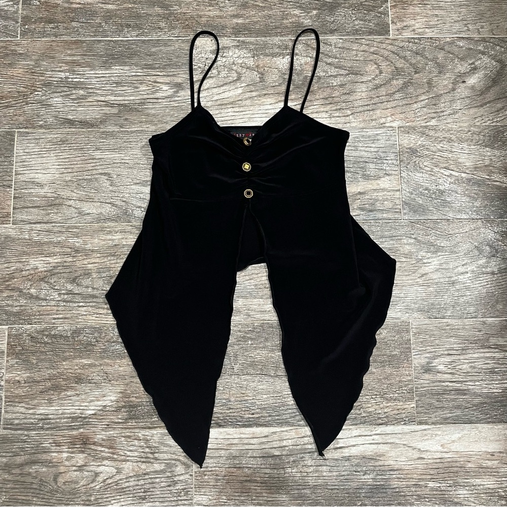 Black Velvet Spaghetti Strap Top with Asymmetric Hem